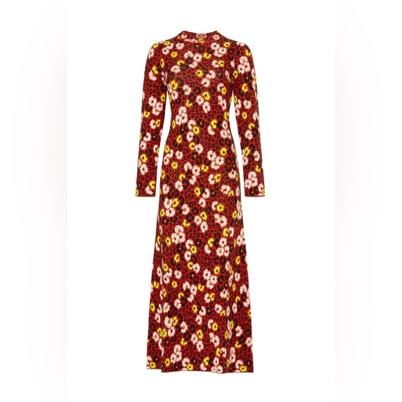 New! The Kooples Floral Knit Long Sleeve Maxi Dress Red, Yellow, Black 🌻 Small - Picture 6 of 13